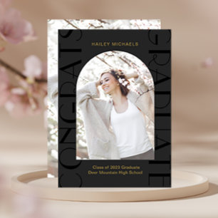 Invitación Elegante Graduación de dos fotografías en negro