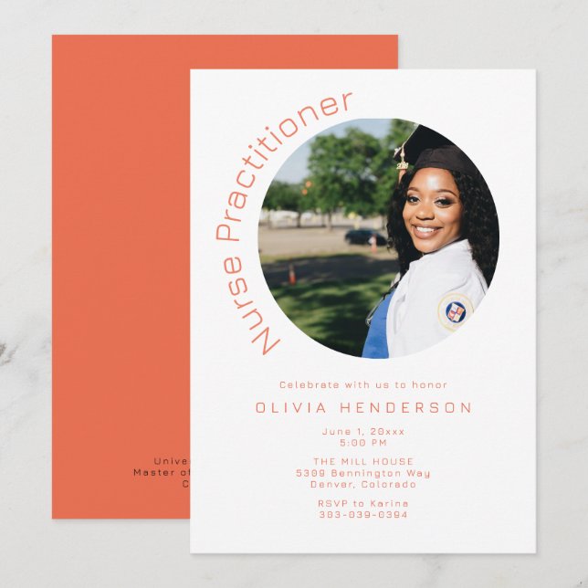 Invitación Elegante Graduación de Enfermería de fotografía re (Anverso / Reverso)