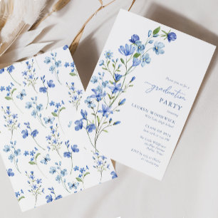 Invitación Elegante Graduación de Flor Silvestre Dusty Blue