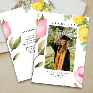 Invitación Elegante Graduación de Floral Rosa Rubor 2025