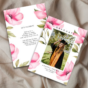 Invitación Elegante Graduación de Floral Rosa Rubor 2025