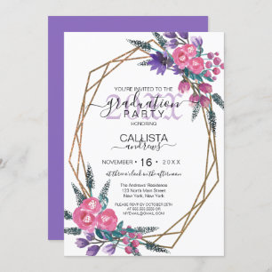 Invitación Elegante Graduación de Flores de color Púrpura Ros
