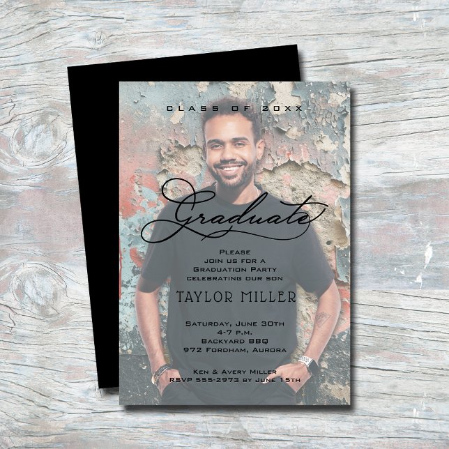 Invitación Elegante Graduación de Foto Faux Vellum (Elegant Faux Vellum Photo Graduation Invitations)