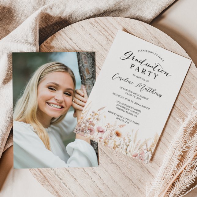 Invitación Elegante Graduación de Foto Floral Boho (Subido por el creador)