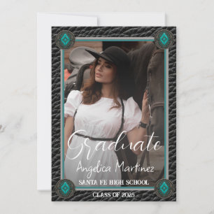 Invitación Elegante graduación de fotografía de cuero negro o