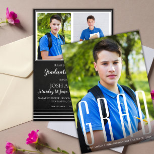 Invitación Elegante Graduación de Fotografía Múltiple en Tipo