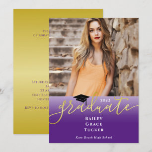 Invitación Elegante Graduación de Fotografía Royal Gold Purpl