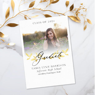 Invitación Elegante Graduación de Fotos con Guión Floral de O