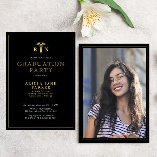 Invitación Elegante graduación de fotos de la escuela de enfe