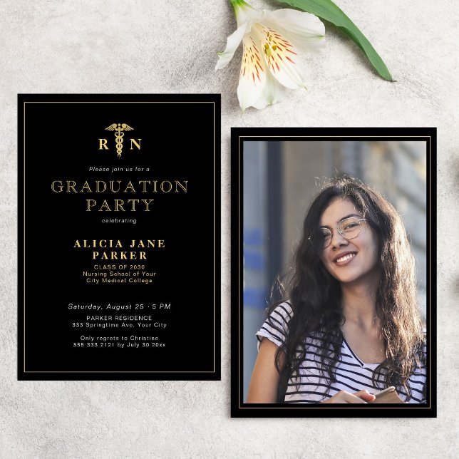 Invitación Elegante graduación de fotos de la escuela de enfe (Subido por el creador)