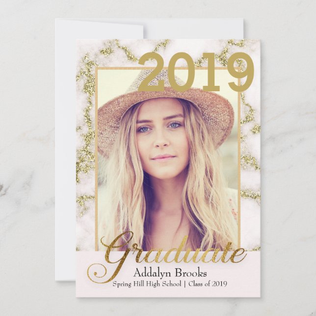 Invitación Elegante Graduación de fotos de mármol blanco de o (Anverso)