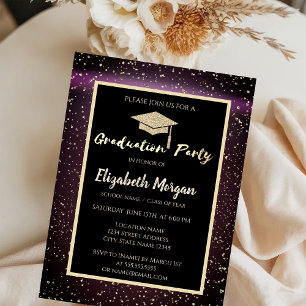 Invitación Elegante graduación de gorra de purpurina Confeti 