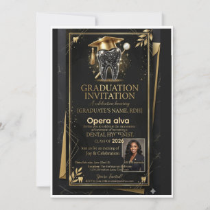 Invitación Elegante graduación de higienista dental en negro
