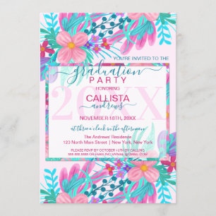 Invitación Elegante Graduación De Hojas Verde azuladas Pintad