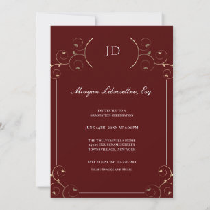 Invitación Elegante graduación de JD Gold Burgundy Lawyer