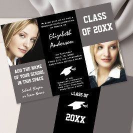 Invitación Elegante graduación de joven gris y negro