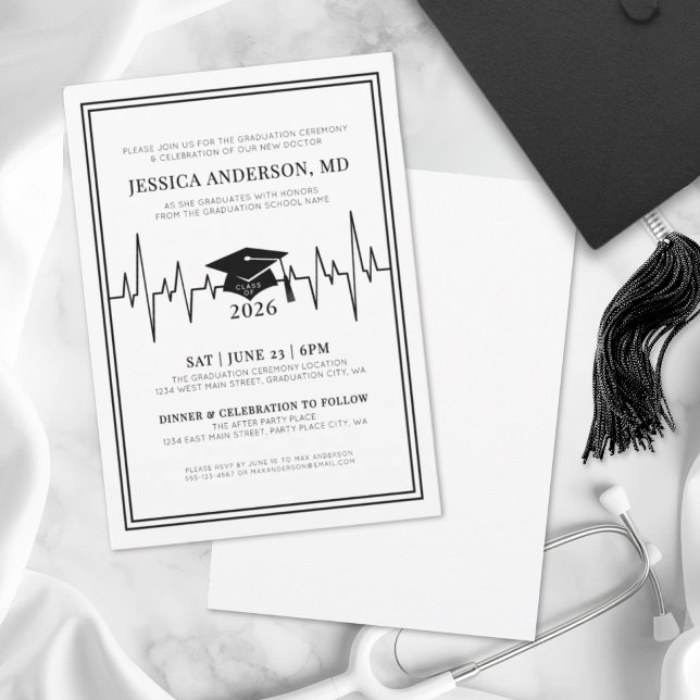 Invitación Elegante graduación de la Escuela de Enfermería Mé (Elegant Doctor Medical Nursing School Graduation Invitation)