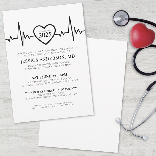 Invitación Elegante graduación de la Escuela de Enfermería Mé (Elegant Doctor Medical Nursing School Graduation Invitation)