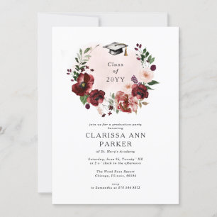 Invitación Elegante graduación de la flor borgoñona Rubor