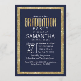 Invitación Elegante Graduación de la Secuencia Dorada Azul de