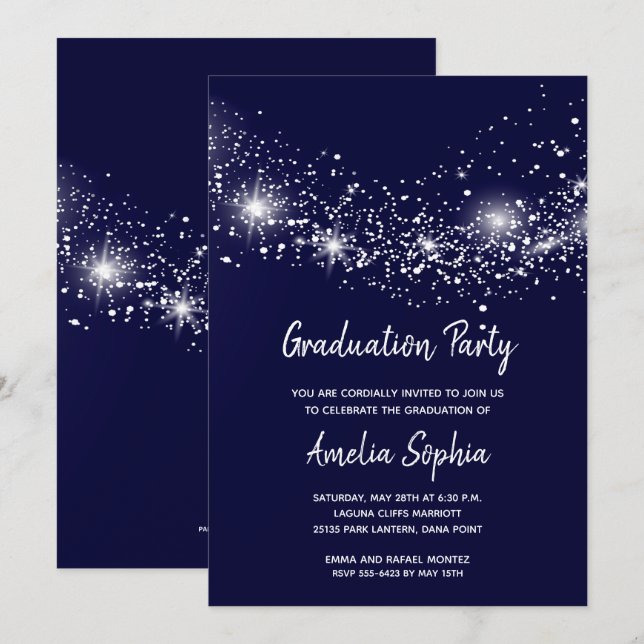 Invitación Elegante graduación de las Estrellas Azules de la  (Anverso / Reverso)