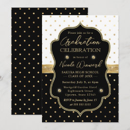 Invitación Elegante Graduación de Lunares en Negro y Blanco