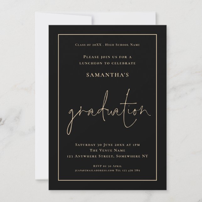 Invitación Elegante Graduación de Luncheon de borde negro de  (Anverso)