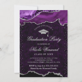 Invitación Elegante Graduación de Mármol de Ágata Púrpura y P