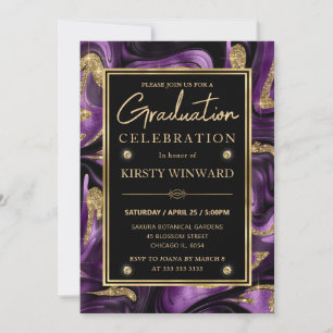 Invitación Elegante Graduación de Mármol Purpura con Brillo D