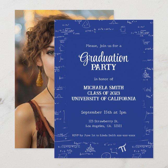 Invitación Elegante Graduación de matemáticas fotográficas co (Anverso / Reverso)