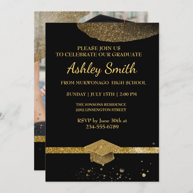 Invitación Elegante graduación de Moda (Anverso / Reverso)