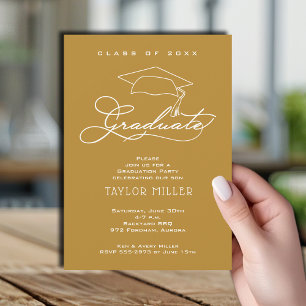 Invitación Elegante Graduación de Oro con Guión Blanco