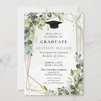 Invitación Elegante Graduación de Oro Eucalyptus Greenery