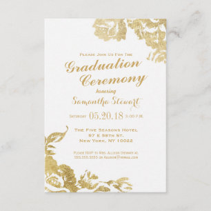 Invitación Elegante Graduación de oro floral simple y moderno