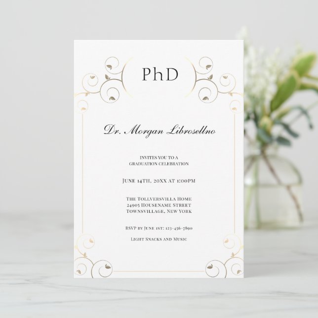 Invitación Elegante Graduación de Oro PhD (Anverso de pie)