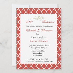 Invitación Elegante graduación de patrón de quatrefoil rojo