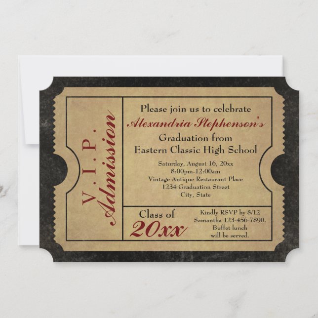 Invitación Elegante graduación de Personalizado de entradas d (Anverso)