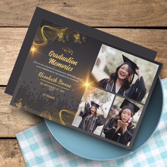 Invitación Elegante graduación de Personalizados de oro y neg (Elegant Gold & Black Custom Graduation Invites – Personalized)