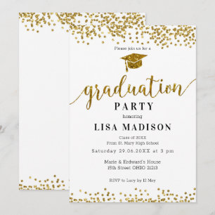 Invitación Elegante graduación de Purpurina de espuma blanca