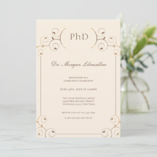 Invitación Elegante Graduación de Tan Oro PhD