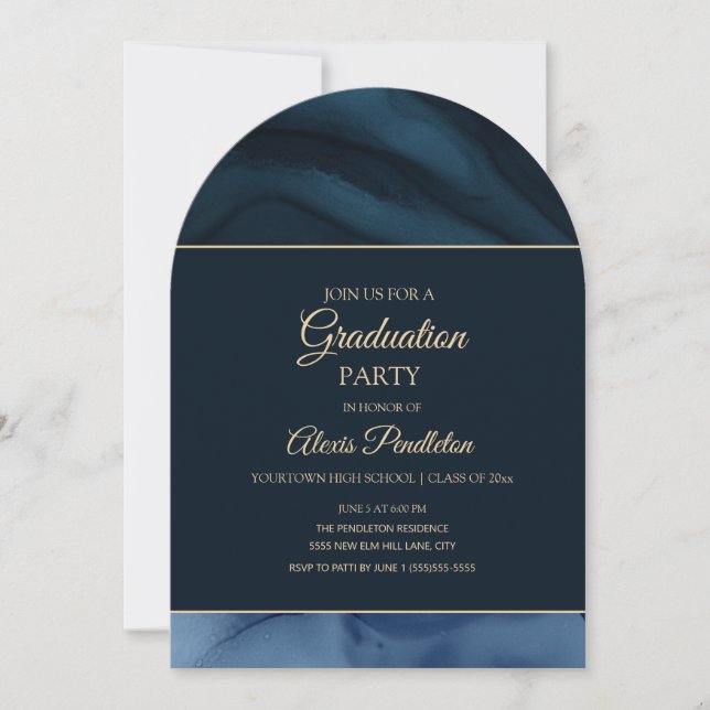 Invitación Elegante graduación del Arco de Mármol Azul de la  (Anverso)