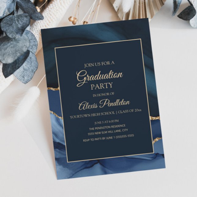 Invitación Elegante graduación del árido de la Marina Azul de (Subido por el creador)