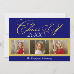 Invitación Elegante Graduación del Colegio de Fotos Blue/Gold