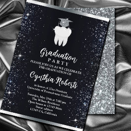 Invitación Elegante Graduación Dental con Espuma de Plata Neg