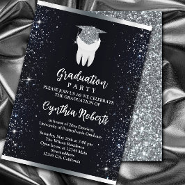 Invitación Elegante Graduación Dental con Espuma de Plata Neg