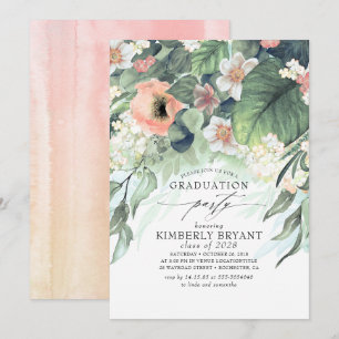 Invitación Elegante Graduación Elegante de Floral Rosa y Rosa