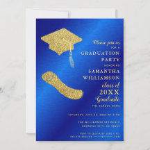 Elegante graduación en azul real y dorado