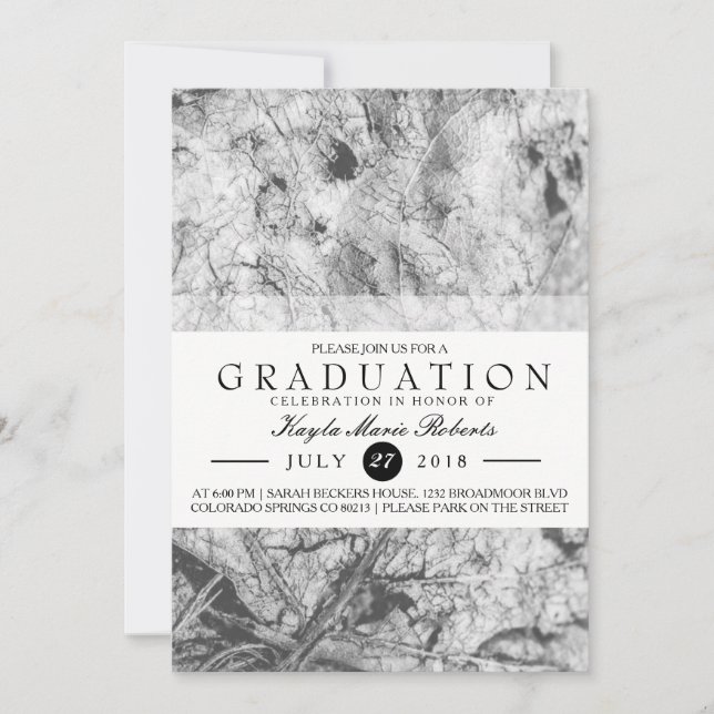 Invitación Elegante graduación en blanco y negro (Anverso)