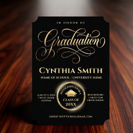 Invitación Elegante graduación en negro y dorado