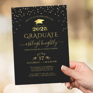 Invitación Elegante Graduación Faux Metallic Gold 2025